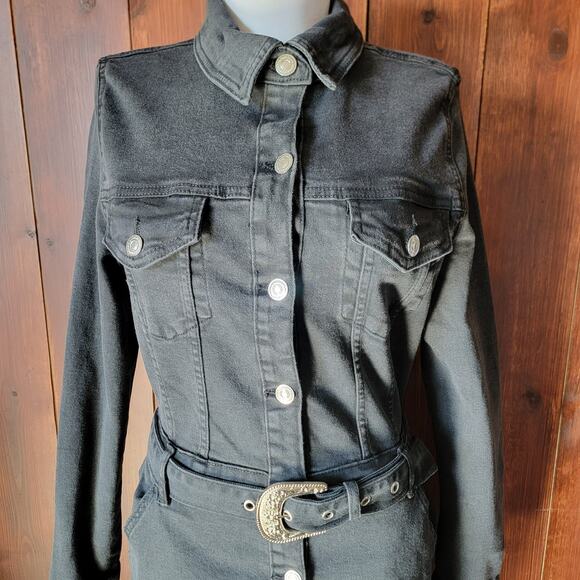 Belted Western Dress Women US 10 UK 14 Charcoal Grey Bodycon ASOS Parisian Tall - Picture 14 of 16